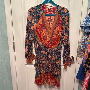 Umgee Floral Faux Wrap Dress Medium